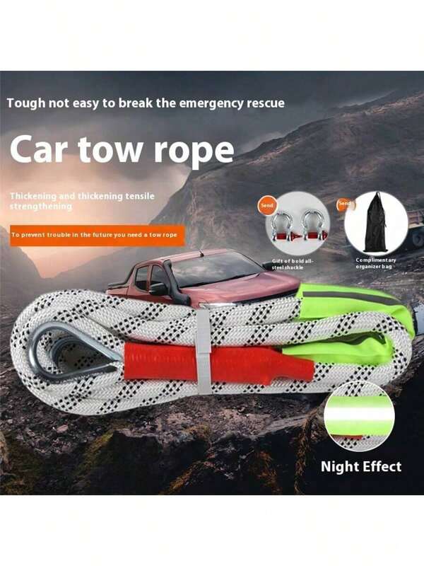Ensemble de corde de remorquage 10T/22 000 lbs, matériau en polyamide, 2 crochets de remorquage en U, sac de transport - pour véhicules tout-terrain et SUV, placement arrière, résistance à la traction élevée de plus de 122 lbs
