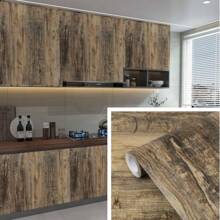 1 Roll Vintage Wood Grain Wallpaper Brown Self-Adhesive Peel-Off Wallpaper Vinyl Contact Paper Kitchen Cabinet Backsplash Countertop Furniture Renovation Bedroom Background Wall Home Decor Wall Sticker DIY Easy Installation Removable Wallpaper 45CMX500/300/100CM