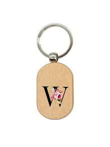 1个黑色字母A-Z花卉图案木质钥匙扣，首字母木质吊坠，创意小礼物，可雕刻，可作包包挂件、木质标签、钥匙扣、戒指、雕刻空白木板、DIY配件、返校礼物 - 杏色 - 查看 5