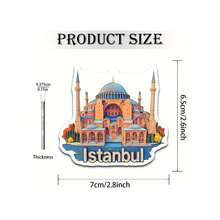 1 件欧洲地标建筑亚克力和橡胶八角形冰箱贴 - 伊斯坦布尔圣索菲亚大教堂、热气球、安塔利亚、埃菲尔铁塔、奥地利、伦敦、厨房、办公室或储物柜的创意家居装饰、送给家人和朋友的完美礼物、可爱的冰箱贴