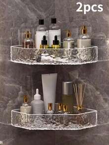 1 Piece Glacier Textured Wall Shelf For Bathroom; Corner Shelf For Shower Without Perforation Required For Bathroom; Storage Shelf Above Toilets; Organizer Of Makeup And Skin Care For The Sink; Wall Storage Shelf For Kitchen Decoration, Bathroom, Autumn Decoration,Birthday Decarations,New Year Gifts,Valentine's Day Gifts(Let It Sit For 24 Hours Before Use) - Transparent - View 6