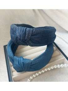 2 pièces Bandeau en denim simple et polyvalent, serre-tête pour l'extérieur, le lavage du visage et le maquillage, serre-tête pour femmes, accessoires cheveux