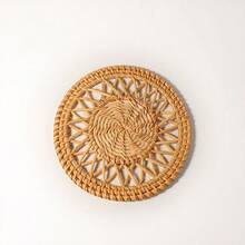 1pc Woven Rattan Coaster, Heat Insulation Mat, Tableware Mat, Heat-Resistant Trivet, Convenient Pot Holder, Wooden Dining Mat, Practical Placemat, Home Pot Pad, Heat-Resistant Pad, Bowl Stand Mat, Suitable For Living Room, Kitchen, Home Decor - Khaki - View 6