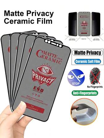 ZYONS 5 件装适用于 的磨砂隐私软屏幕保护膜，陶瓷膜，无气泡，易于粘贴，防指纹，兼容 17 Pro Max/17 Pro/17 Air/17/16 Pro Max/16 Pro/16 Plus/16E/15 Pro Max/14 Pro Max/13 Pro Max/16/15/14/13/12/11 磨砂防偷窥屏幕保护膜软膜，软膜，非钢化玻璃