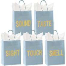 5-Sinne Geschenktüte, passend für Ihn/Sie, beinhaltet 10 Stücke Taschentücher, Papiertüte mit Griff, 5 Sinnes-Geschenkgegenstände, großartig für Valentinstag, Weihnachten, Geburtstag, Hochzeitstag (Schwarz, 21 x 11 x 27 cm)