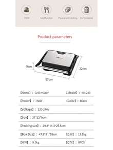 SOKANY Máquina de desayuno 3 en 1, potencia de 750W, expandible, cocción por ambos lados, calentamiento uniforme, revestimiento cerámico, mango resistente al calor, color plateado, ideal para el desayuno y la parrilla en el hogar - Tipo de Enchufe A Japonés (100V) - Ver 7