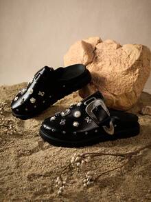 Tropiscape Women's Fashionable And Comfortable Black Wedge Heel & Thick Sole Oxford Shoes With Rivets Valentines Bohemia Chill Vacation Beach Autumn Winter Gifts - Black - View 2