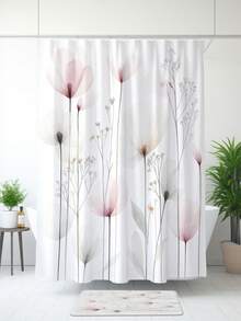 1-4 件套优雅水彩花卉图案浴帘套装，防水涤纶面料，简约春秋家居装饰，包括马桶盖、U 型垫、浴室防滑垫浴室配件返校浴室装饰 - 彩色 - 查看 9