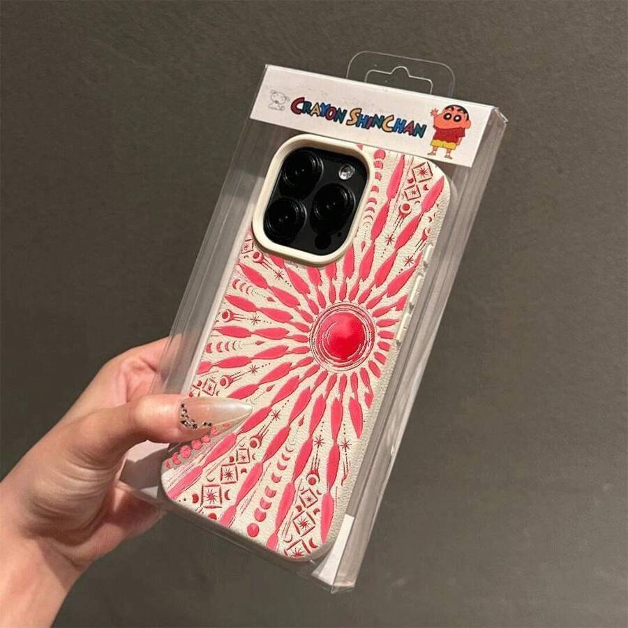 1pcs Sun Totem Pattern Texture Phone Case For IPhone 16 Pro Max 15 14 13 12 11 Pro Plus IP13ProMax/IP14ProMax X Xs Case - trắng - Xem 1