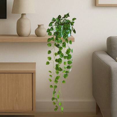 Planta Artificial Jibóia Pendente Caída com Vaso Espelhado