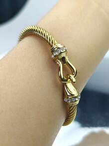 1 pulseira elegante com cabo de diamante, pulseira de corda torcida de aço inoxidável com fecho, joias femininas