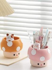 1个可爱蘑菇笔筒，儿童/女孩办公桌收纳装饰，开学季，儿童节礼物 - 彩色 - 查看 12