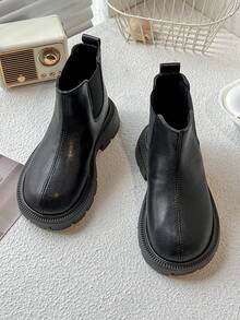 女孩仿皮材质无圆头中帮无厚底酷炫休闲风格靴子日常旅行、秋冬、购物等场合