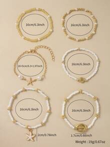 6/3 pièces Bracelet multicouche en perles pour l'été, ensemble de bracelets avec pendentifs étoile de mer et coquillage. Bijoux sexy de plage et de rendez-vous casual, cadeau pour femmes (nombre et ordre des perles aléatoires)