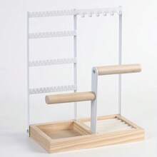 1pc Jewelry Organizer, 4-Tier Earring Holder Organizer With 48 Holes, 6 Hooks Necklace Organizer, Wood Box For Bracelet & Ring, Mother's Day Gifts For Women, Cool Preppy Stuff & Room Decor For Women Storage Organizer Travel Essentials Gift Back To School