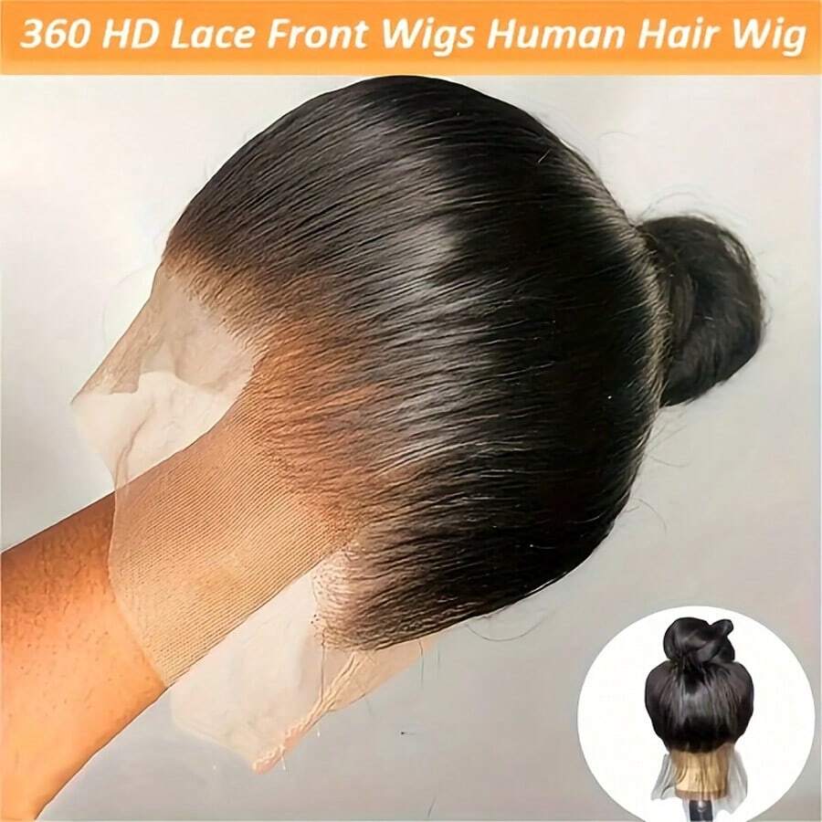 bling hair 360°全蕾丝前假发，直发，预先修剪并带有婴儿发，180%密度真人发假发，自然色，适合女性扎马尾辫和盘发