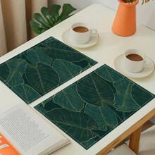 14/6pcs Palm Leaf Placemats, Tropical Green Leaf & Calathea Plant Design Dining Table Mats, Hawaiian Seasonal Kitchen & Home Decor