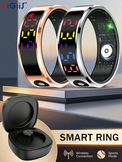 EIGIIS 1 件男女通用智能戒指，带充电隔层，大电池防水健身环，用于活动监测/步数/距离，兼容 iOS Android，适合商务和休闲，是送给朋友和家人的完美礼物
