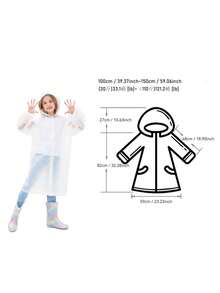 1件/2件装一次性透明儿童雨衣，适合7-11岁儿童户外徒步，宽松版型，可重复使用，白色/黄色可选，易于收纳携带，适合户外活动、旅行、徒步、音乐节、水上活动，带帽带袖。