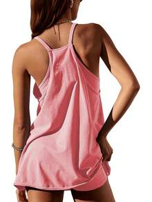 Women's Summer Sleeveless Mini Dress With Built-In Shorts - Coral - View 2