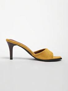 New Summer Women Shoes, Square Toe High Heel Mule Sandals - Yellow - View 3