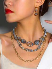 European & American Fashion New Gothic Punk Style Multilayer Necklace Set Vintage Cross Pendant Chain - Silver Cross Layered Necklace - View 12