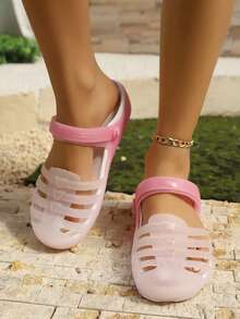 PVC Gelee Sandalen für Mädchen, frisch und einfach transparente Kristall Weichboden Slip-On Pantoffeln, römischer Stil Studentenschuhe