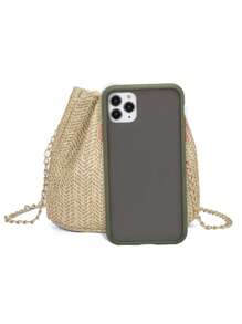 New Straw Shoulder Bag, Fashion Metal Chain Straw Crossbody Bag, Stylish Lightweight Mini Messenger Bag For Women With Metal Lock Accent