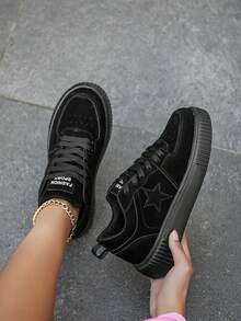 scarpi sportivi casual e confortevoli minimaliste nere con laccio frontale, scarpe sportive da coppia personali per uso quotidiano e campus - nero - Visualizzare 2