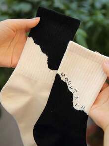 4双中筒袜，不对称设计袜子，适合女士、学生、情侣