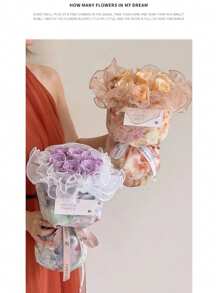 1 Roll/1M 12cm Densely Pleated Beaded Tulle Lace Ribbon, Crafts Packaging Satin Ribbon, Sparkly Pearl Ruffle Organza Ribbon For Flower Bouquet, Floral Shop Packaging Materials, Pearl Ruffle Organza Edging For Flower Bouquet DIY