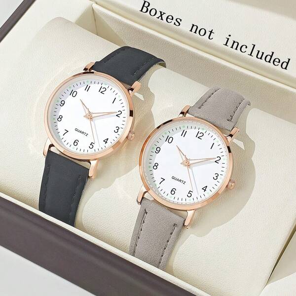 2pcs Watches For Women Wristwatch Women Quartz Couple Watch Ladies Clock Pu Leather Watch Festival Gift Valentine's Day