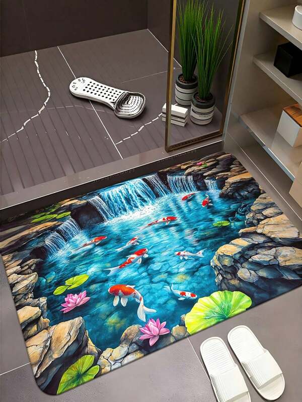1 pieza Alfombra de baño para estanque de peces, absorbe el agua y antideslizante, lavable a máquina hecha de fibra de poliéster, amigable con las mascotas, adecuada para baños, entradas y pasillos, se puede usar como decoración del hogar, de vuelta a la escuela