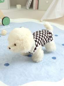 1 pieza Camisa con bloque de color transpirable, diseño de cuello y estampado de corazón, ropa para perros pequeños, argolla para correa, ligera para verano