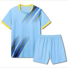 2pcs Personalized Men's Football Jersey Jersey- Customized Club Name, Number And Logo Print Short Sleeve T-Shirt+Shorts Training Sports Set & Casual Wear Spring/Summer - Baby Blue - View 2