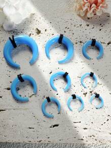 9pcs Punk Earrings Set: Acrylic Colorful Glitter, U-Shape Cattle Horn Pointed Ear Plugs, Piercing Insertion Tool, Body Piercing Threader, Party Jewelry, Suitable For Holidays, Corresponding To The Red Customer