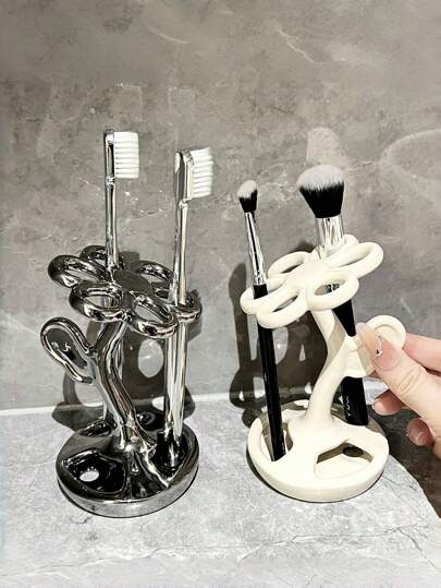 Ceramic Toothbrush Holder, Makeup Brush Pencil Organizer Rack For Bathroom, Toothbrush Stand, Toothbrush Holder, Back To School, Dorm Supplies
