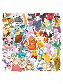 pokemon 50pcs Pokemon Cartoon Graffiti Stickers, Decorative Stickers For Scrapbooking, Gifts, Student Handmade Materials, Waterproof Stickers For Car, Luggage, Cup, Stationery