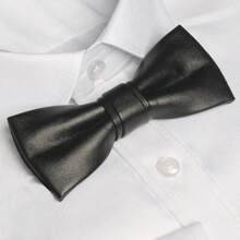 PU Leather Bow Tie Adjustable Solid Color Textured Creative Men Necktie Retro Cravat Boys Suit Accessories