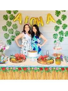 2 pezzi/set Gonna per tavolo da festa hawaiana in paglia gialla, lunga 300 cm, decorazione tavolo per feste tropicali hawaiane, decorazioni per feste, feste in spiaggia, feste in piscina