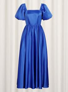 Women's Formal Evening Dress Square Neck Short Puff Sleeves Elegant Long Dress Satin Wedding Dress Bridesmaid Bridal Bridal Cocktail Satin Silk Satin Bachelorette Party Engagement Bride Bridesmaid Bridal Wedding Cocktail Party Formal Prom Bachelorette Engagement