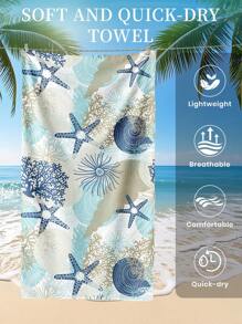 1 pieza Toalla de playa estampada, patrón de estrella de mar, toalla de baño, toalla de playa de estilo de moda, toalla de baño súper absorbente de microfibra suave y cómoda, liviana y portátil, protección contra el viento y el sol, a prueba de arena para viajes de verano, vacaciones, decoración de baño. Se recomiendan tamaños regulares y talla grande grandes (35*75cm toalla de tamaño pequeño, se recomiendan 150cm o talla grande)