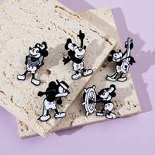 5 Peças Conjunto de Broches de Animal Cartoon Disney, Preto e Branco Capitão Mickey Mouse, Alfinete de Esmalte, Acessórios para Mochila, Roupas, Joias, Placas Metálicas, Presentes