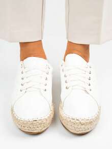 Classic Espadrille Platform Sneakers - White - View 4