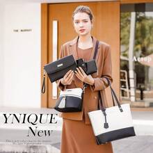 YNIQUE Juego de 5 piezas de bolsos de mano para mujer, bandoleras con empalme de colores contrastantes, diseño informal para escuela y trabajo - 9-10 Rosa y blanco - Ver 2