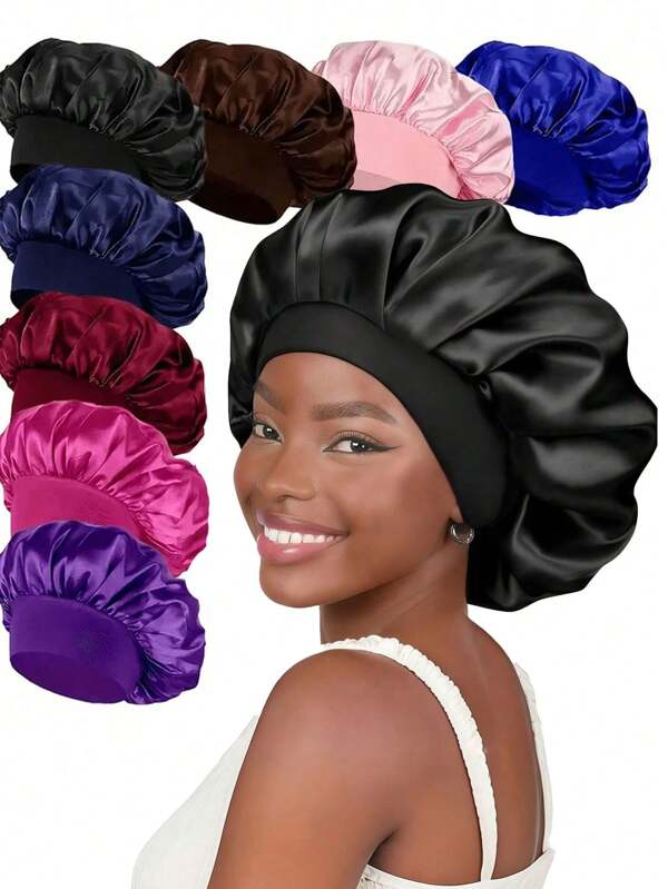 3 pièces Bonnet de nuit en soie élégant et luxueux, Bandeau de cheveux en satin, Chouchou en soie à bande élastique douce, Convient pour les dames et les filles pour le maquillage, la cuisine, le sommeil, le lavage et le nettoyage (1/3 pièces disponibles) Rentrée scolaire
