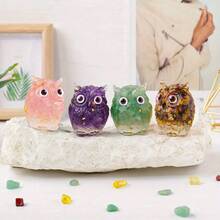 1pc Natural Crystal Stone Owl Statue Reiki Stone Owl Figurine Amulet Fengshui Sculpture For Home Office Decoration - Multicolor - View 2