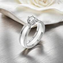 6mm White/Black Ceramic Rings Plus Cubic Zirconia For Women Comfort Fit Engagement Wedding Band Size 5-122025 - White+Silver - View 5