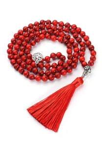 Bohemien Stil Perlenkette 8mm rote Türkisperlen 108 Perlen Mala Kette für Frauen Männer Meditation Gebet Schmuck