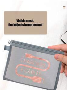 玫瑰金网格化妆包带数据线图案，红色气垫收纳便携式收纳包，化妆包，护肤包，旅行必需品，宿舍用品，婚礼新娘礼物，母亲礼物，生日礼物，送给朋友和老师的礼物，浴室收纳，珠宝收纳，唇油和化妆品收纳包 - 彩色 - 查看 8